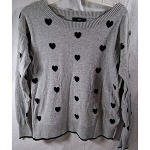 GAP Sweater Women’s XS Heather Gray With Navy Hearts Whimsical Classic Feminine